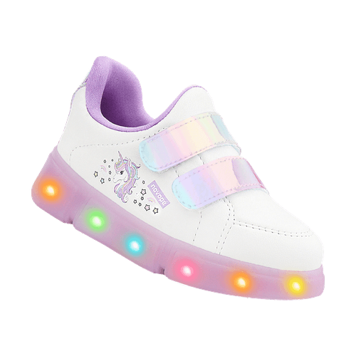 Tênis Infantil Novopé Velcro com Luzinha Branco Lilás