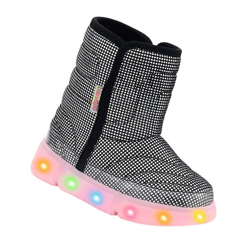 Bota Infantil Novopé Luzinha Pisca Pisca Preto Glitter Rosa BB