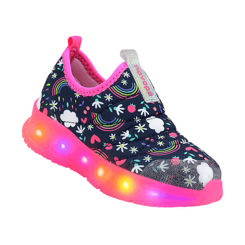 Tênis Infantil Novopé Luzinha Pisca Pisca Arco Iris Pink