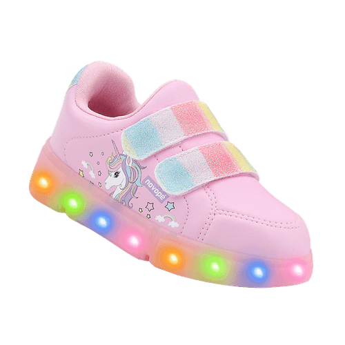 Tênis Infantil Novopé Velcro com Luzinha Pisca Pisca Rosa BB