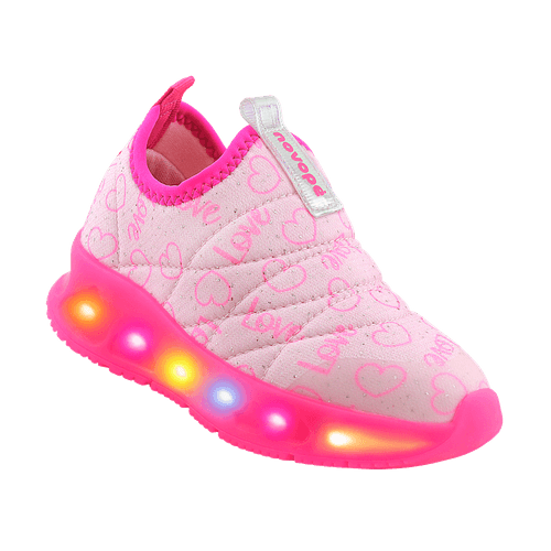 Tênis Infantil Novopé Luzinha Pisca Pisca Love Pink