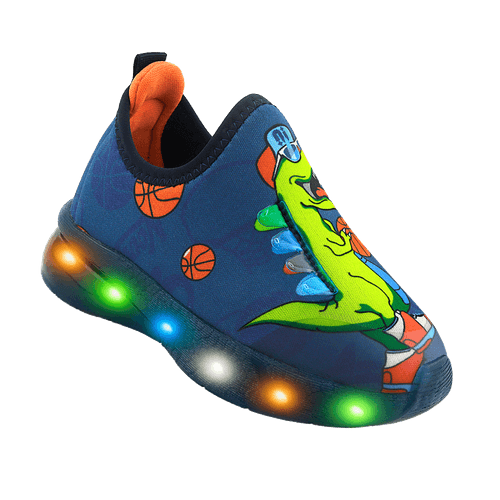 Tênis Infantil Novopé Ludic LED Dino Basquete Sensorial