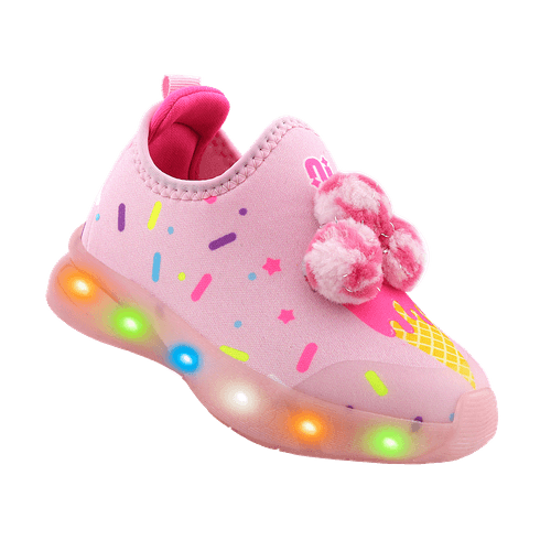 Tênis Infantil Novopé Ludic LED Sorvete Rosa BB Sensorial