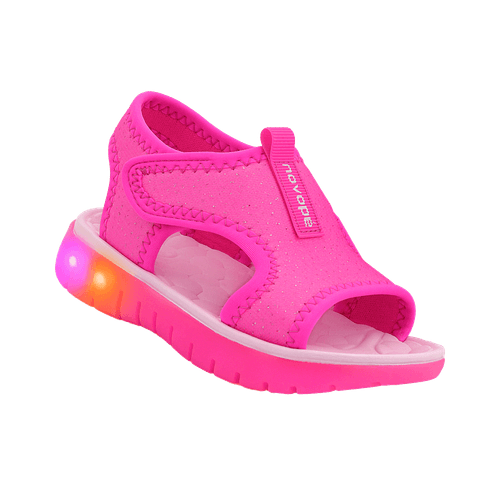 Sandália Infantil Novopé Flat Slim com LED Pink Fluor