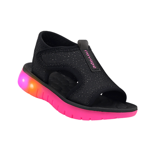 Sandália Infantil Novopé Flat Slim com LED Preto pink Gitter