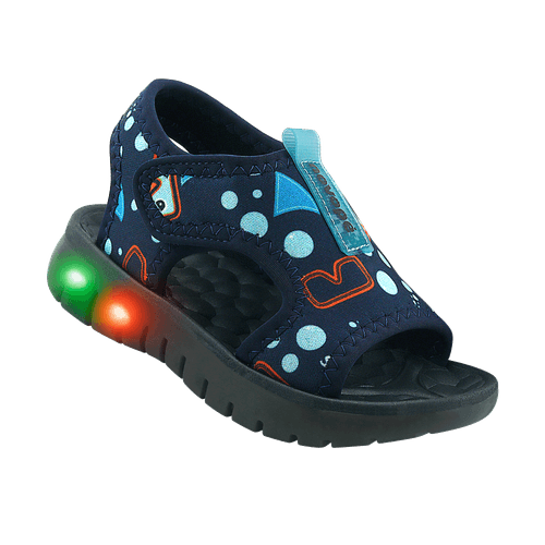 Sandália Infantil Novopé Flat Slim com LED Tubarão Azul