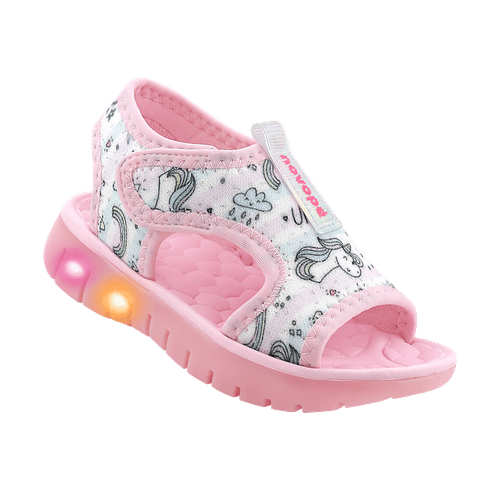 Sandália Infantil Novopé Flat Slim com LED Unicórnio Rosa bb