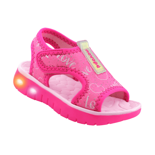 Sandália Infantil Novopé Flat Slim com LED Pink