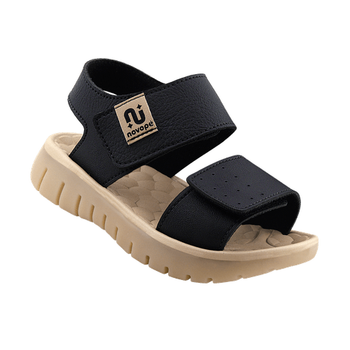 Sandália Infantil Novopé Flat Casual Preto Bege