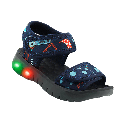 Sandália Infantil Novopé Flat Sport com LED Tubarão Azul