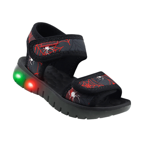Sandália Infantil Novopé Flat Sport com LED Aranha Vermelho