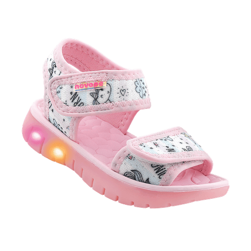 Sandália Infantil Novopé Flat Sport com LED Unicórnio Rosa BB