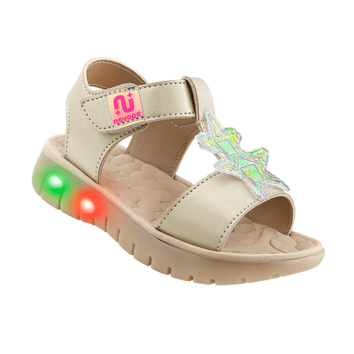 Sandália Infantil Novopé Flat Star com LED Bege