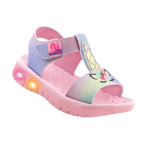 Sandália Infantil Novopé Flat Uni com LED Rosa BB