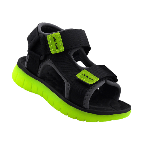 Sandália Infantil Novopé Flat Flash Preto Verde Limão
