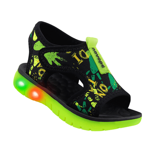 Sandália Infantil Novopé Flat Slim com LED Dino Verde