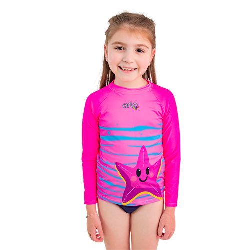 Camiseta Infantil Manga Longa com Proteção Solar Estrela do Mar Rosa