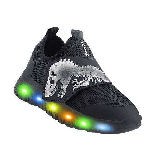 Tênis Infantil Novopé Ludic Flex LED Dino Preto