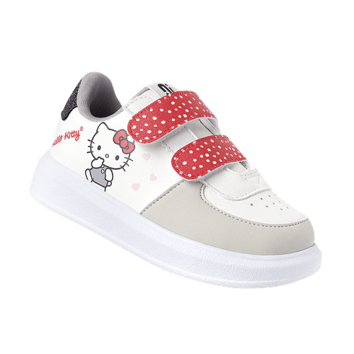 Tênis Infantil Hello Kitty Novopé Branco e Cinza com Velcro