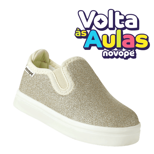 Tênis Infantil Novopé Sleep On Dourado com Glitter e Calce Fácil